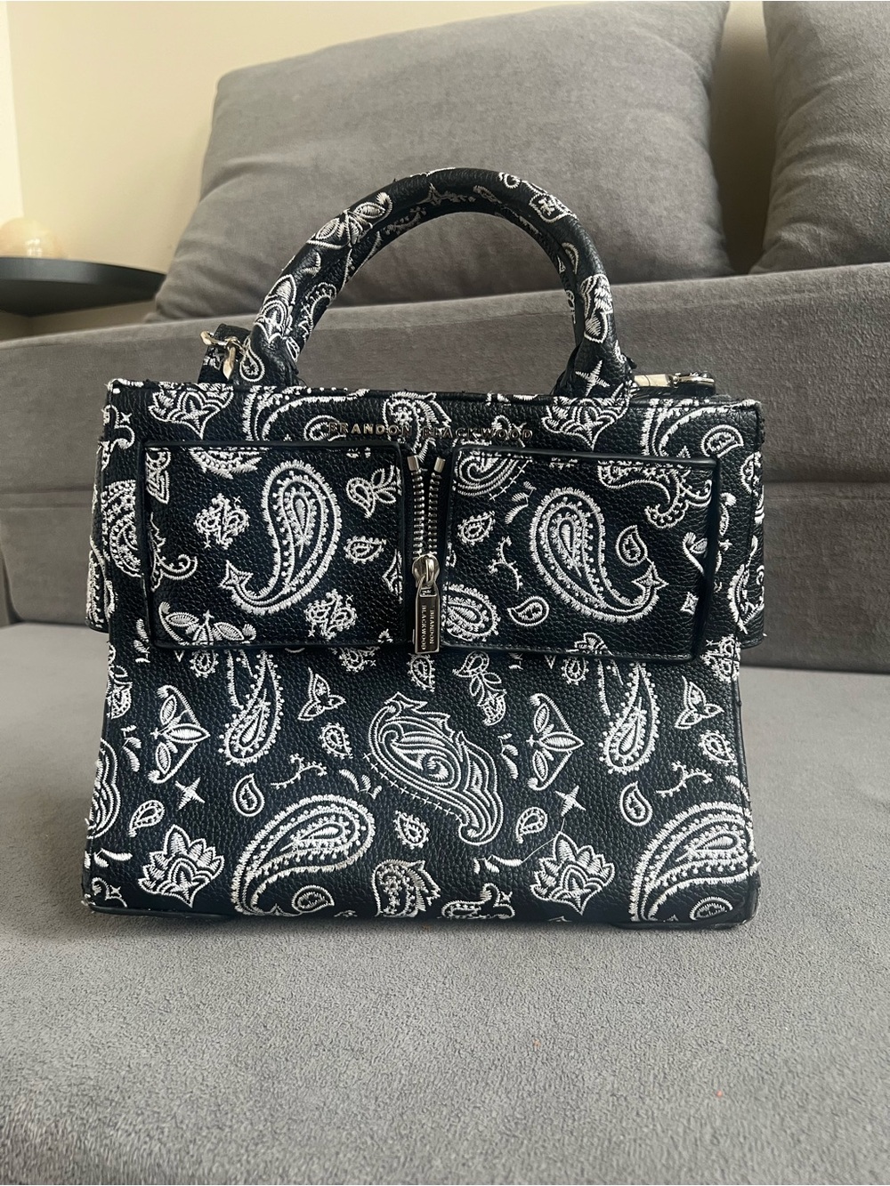 Brandon Blackwood Black & White Paisley Top-Handle Satchel